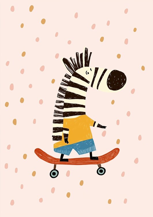 Принти на полотні Skateboarding Zebra Fun