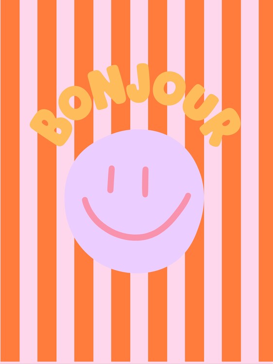 Плакат Bonjour Happy Face Stripes