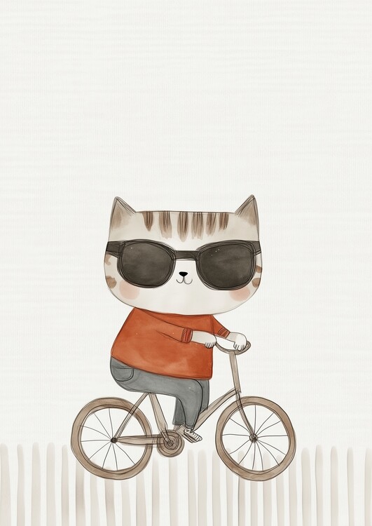 Плакат Cool Cat On Bicycle