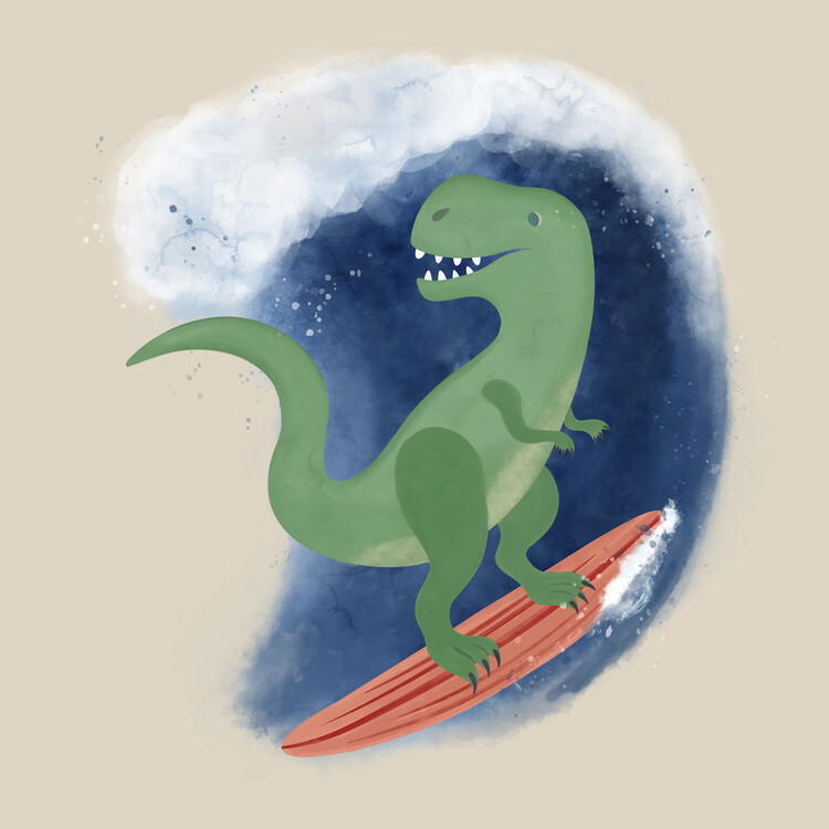 Принти на полотні T-Rex Surfing Wave