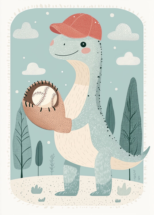 Принти на полотні Playful Dinosaur Baseball