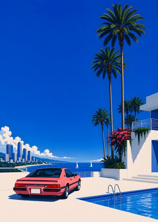 Poster Red car in house
