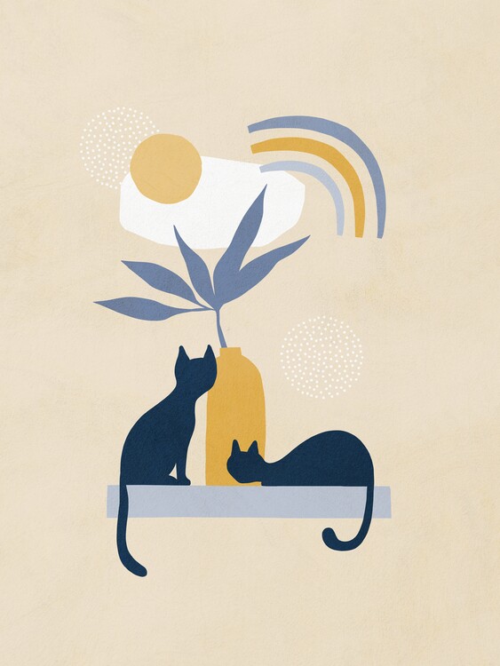 Canvas Print Blue Cats Golden Sun