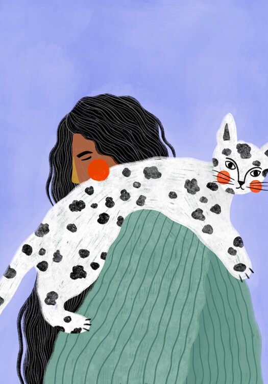 Canvas Print Woman and Spotted Cat