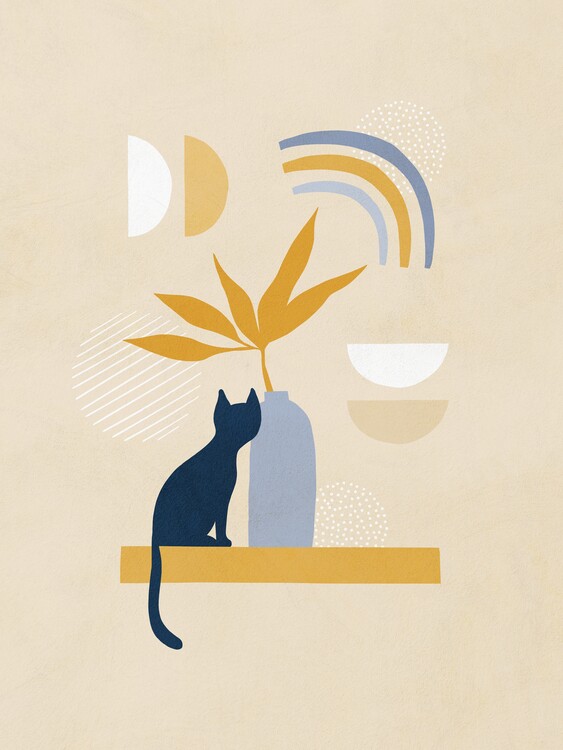 Canvas Print Modern Cat and Botanicals