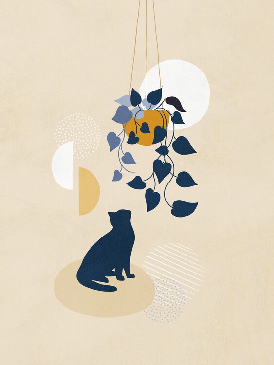 Canvas Print Curious Cat Under Plant