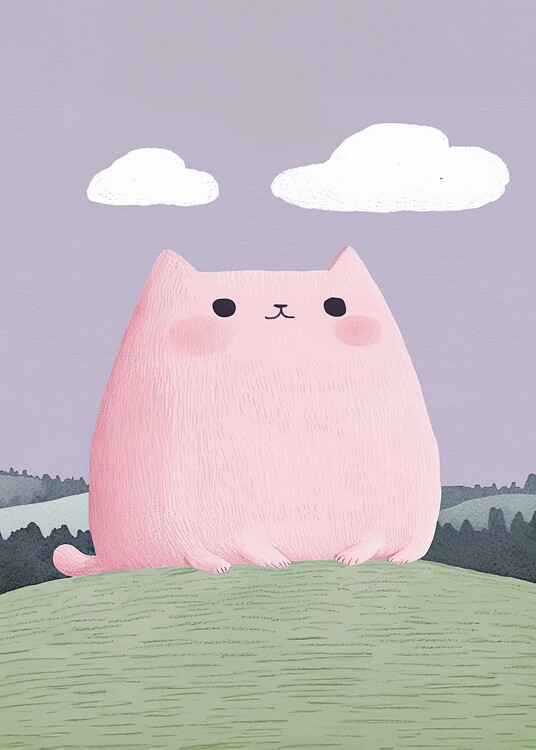 Canvas Print Pink Cat on Hill