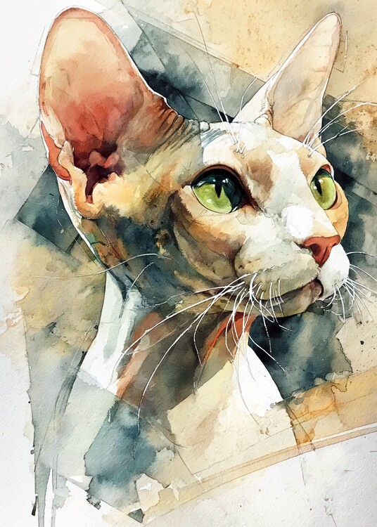 Canvas Print Green Eyed Sphynx Cat