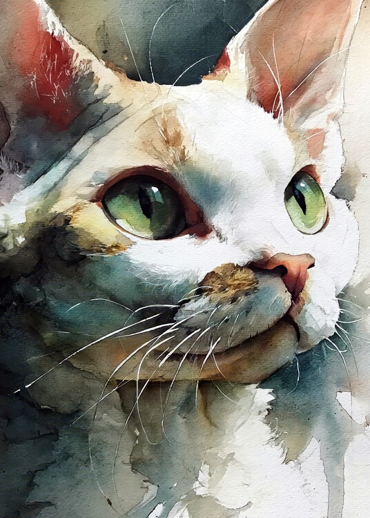 Canvas Print Watercolor Green Eyed Cat