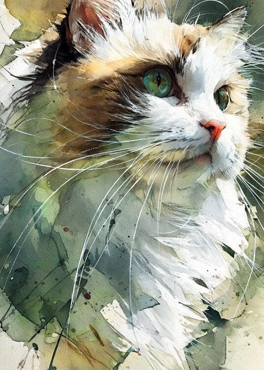 Canvas Print Green-Eyed Feline Watercolor