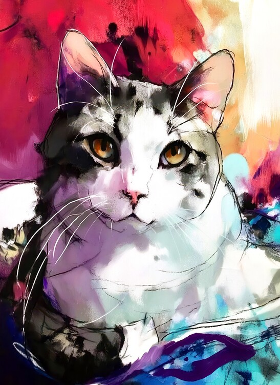 Плакат Vibrant Cat Painting
