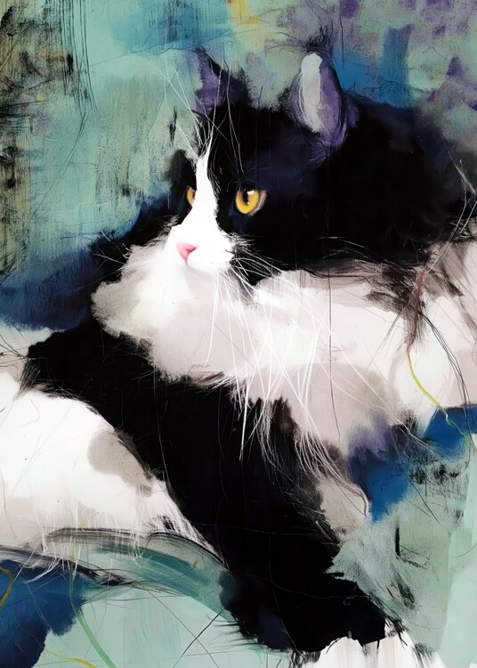 Плакат Vibrant Tuxedo Cat Portrait