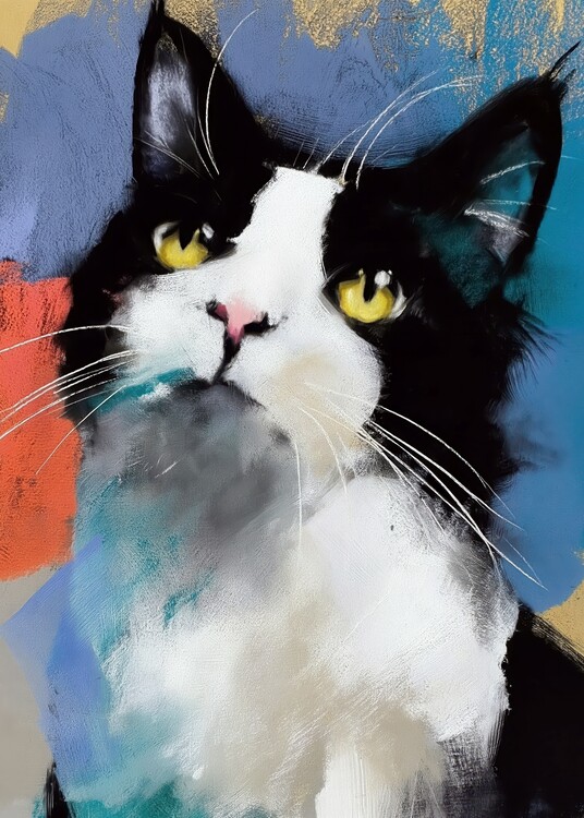 Plakát Vibrant Tuxedo Cat
