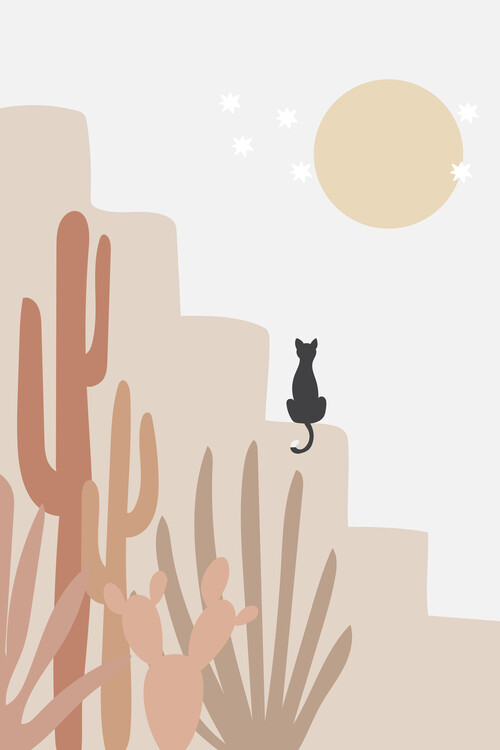 Canvas Print Desert Cat Moonlit Night