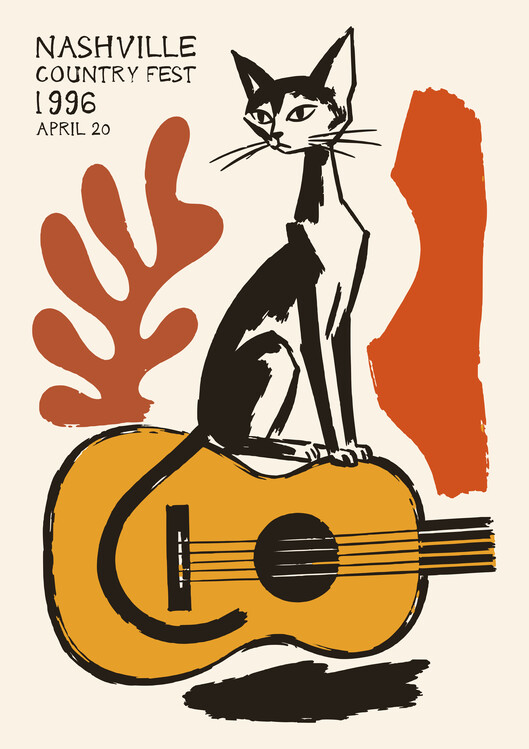Canvas Print Country Cat Guitar