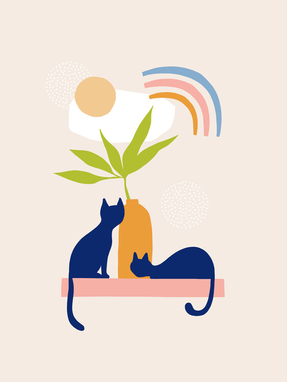 Canvas Print Blue Cats Rainbow Plant