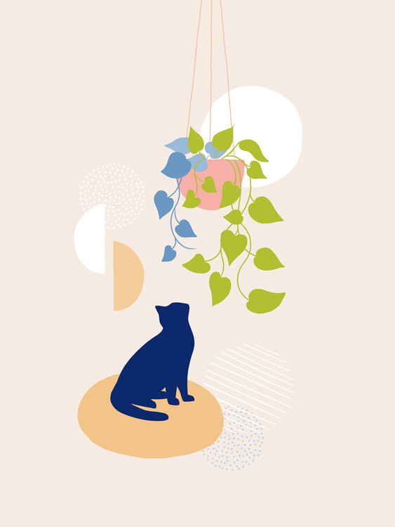 Canvas Print Curious Cat And Plant
