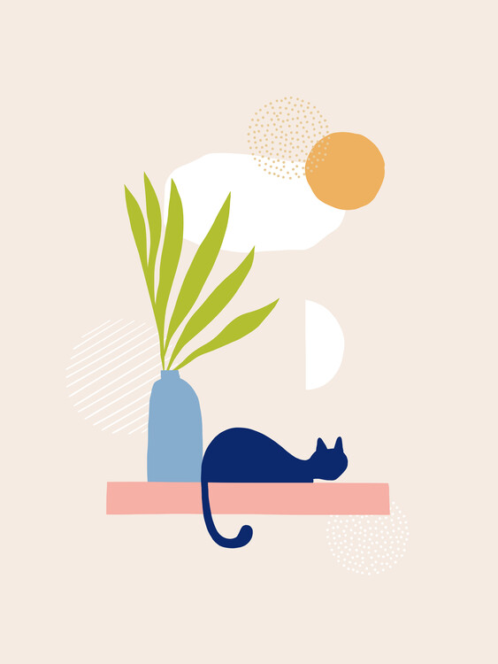Canvas Print Relaxing Cat with Plant