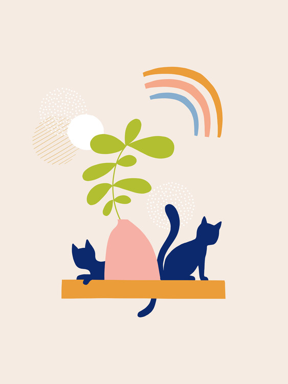 Canvas Print Whimsical Cats Rainbow