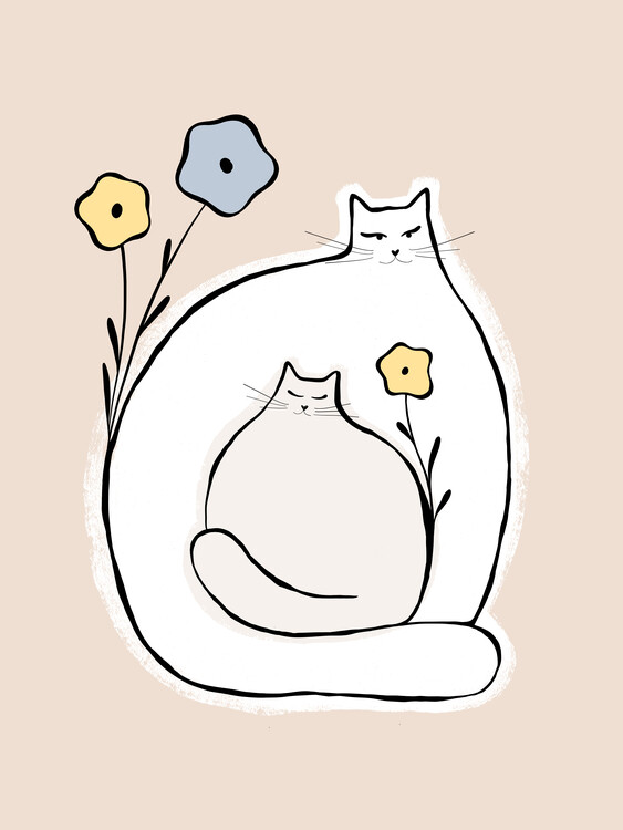 Canvas Print Cozy Cats And Flowers