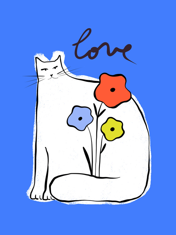 Canvas Print Love Cat Flowers