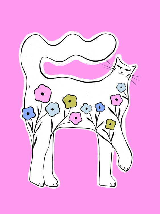 Canvas Print Whimsical Flower Cat