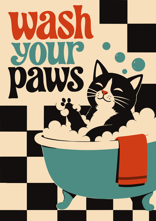 Canvas Print Retro Wash Paws Cat