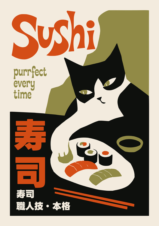 Plakát Purrfect Sushi Cat