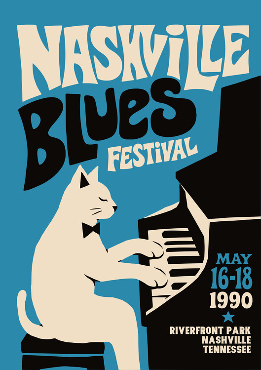 Plakát Vintage Blues Cat Piano