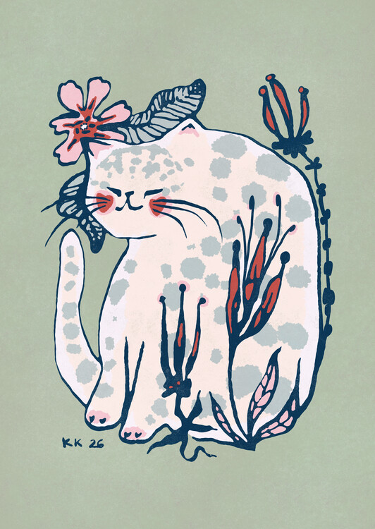 Plakát Peaceful Floral Cat