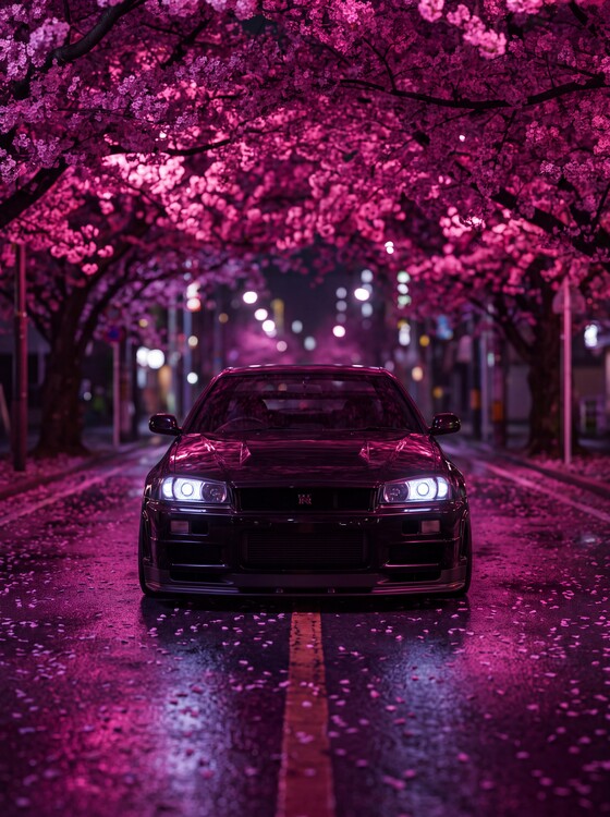 Canvas Print Nissan Skyline R32 GT-R - Pink Sakura Night JDM Photography