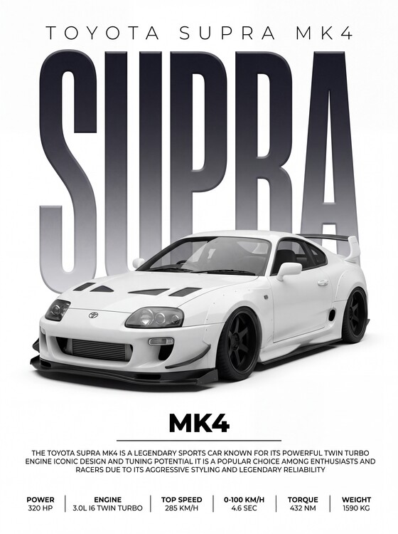 Принти на полотні Toyota Supra MK4 (A80): The Undisputed 2JZ Twin-Turbo Legend