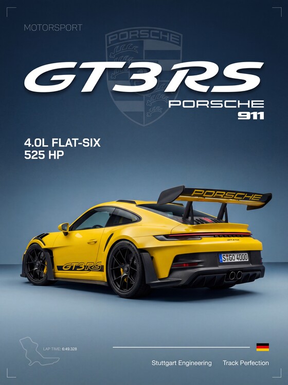 Cuadro en lienzo Racing Yellow | Porsche 992 GT3 RS