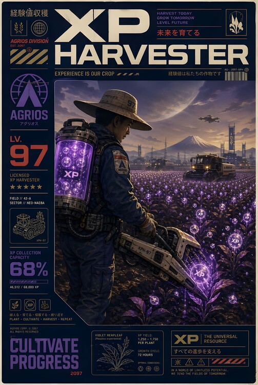 Poster XP Harvester — Experience Is Our Crop