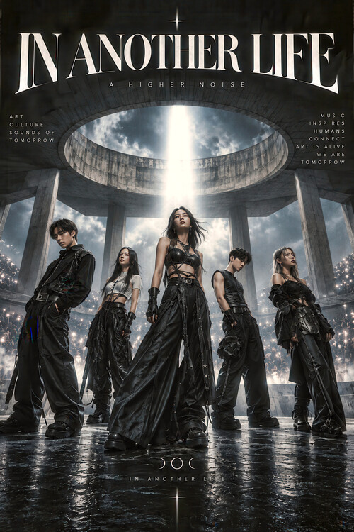Плакат IN ANOTHER LIFE Futuristic K-Pop Poster, Cyber Fashion Art