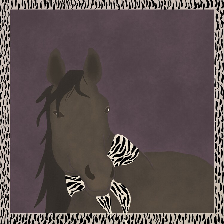 Плакат Horse in zebra print scarf