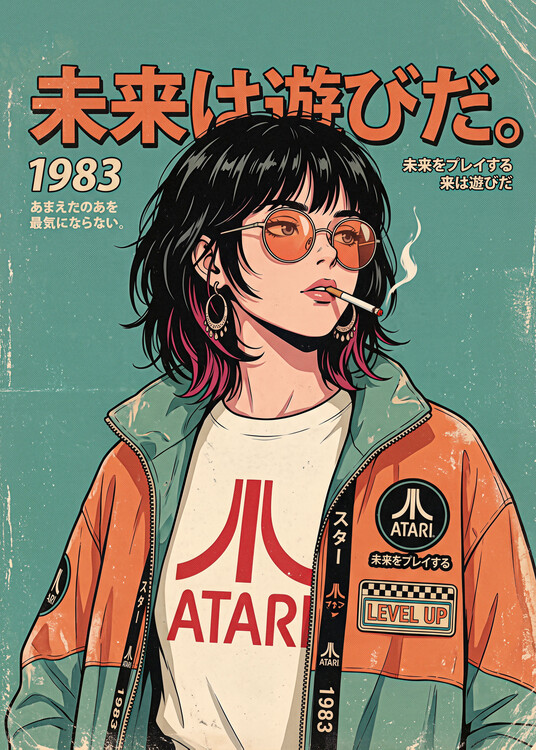 Plakát Gamer Anime Girl in Retro Style Poster