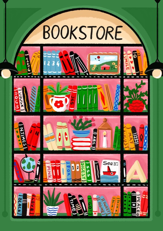 Plakát Charming Bookstore Shelf
