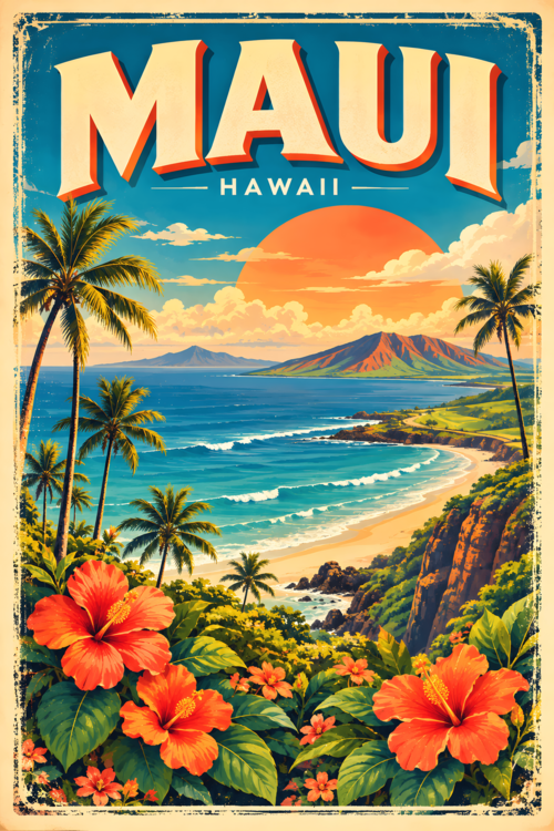Plakát Maui's Vintage Charm: Retro Travel Vol 2.
