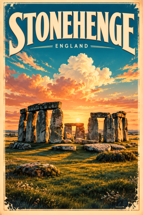 Plakát Mystical Monoliths Vintage Travel Poster of Stonehenge Vol 2