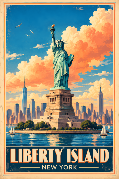 Plakát Liberty Island Vintage Travel - Majestic Monument Vol.2