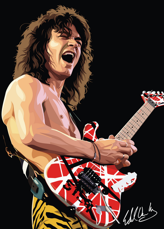 Plakát Red & White Guitar Legend – Classic Rock Portrait