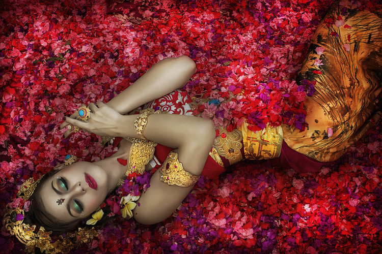 Poster Balinese Woman Among The Flowers