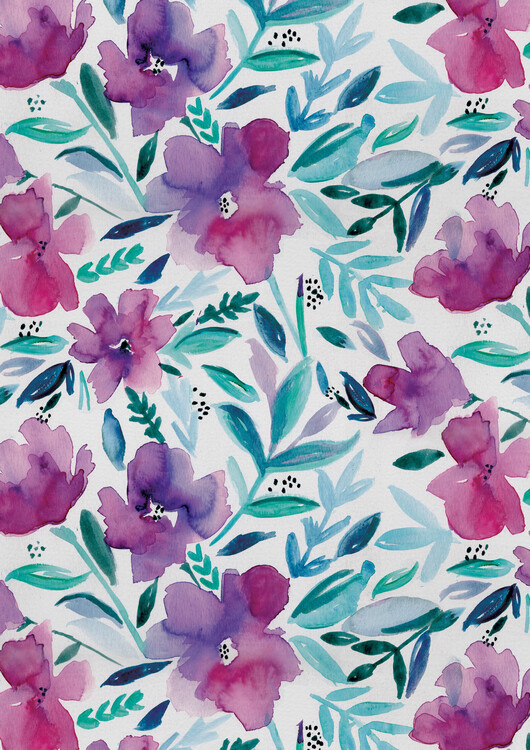 Poster Loose pink floral watercolour repeat