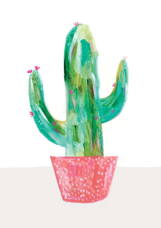 Canvas Print Painted cactus in coral plant pot