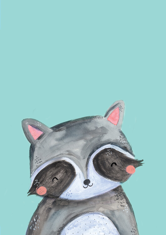 Poster Woodland racoon on mint