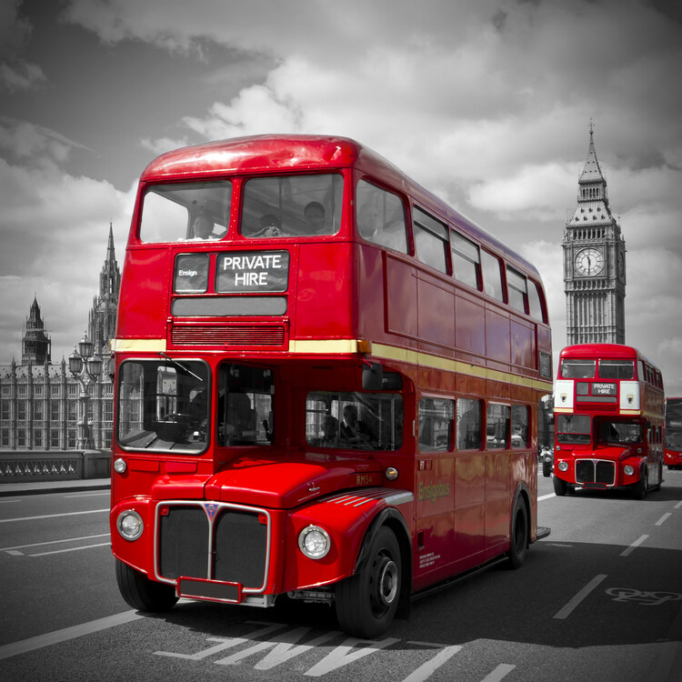 Canvas Print LONDON Red Buses on Westminster Bridge