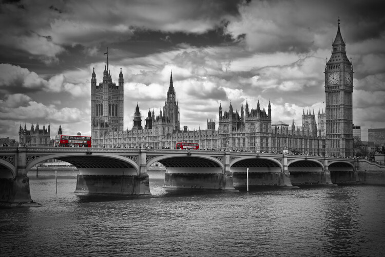 Poster LONDON Westminster Bridge & Red Buses