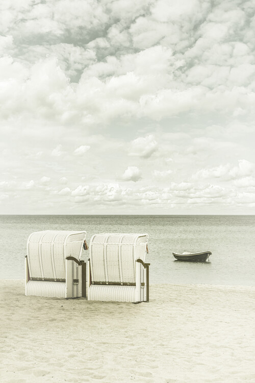 Plakat Idyllic Baltic Sea with typical beach chairs | Vintage