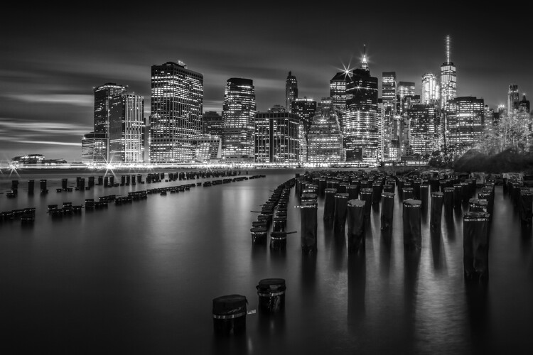 Canvas Print Manhattan Skyline at Sunset | Monochrome